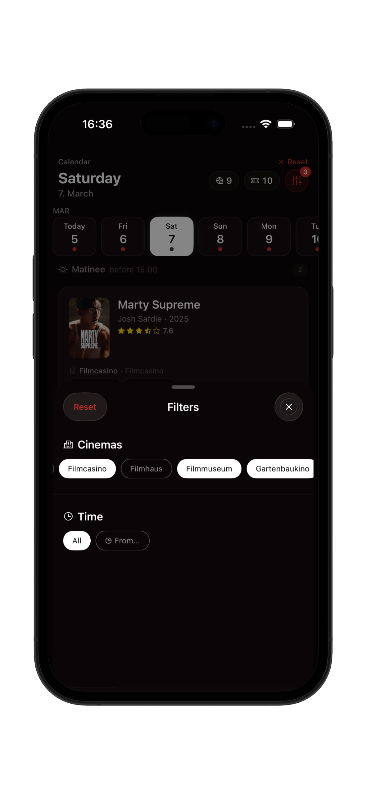 Smart filters for language, genre, and cinema